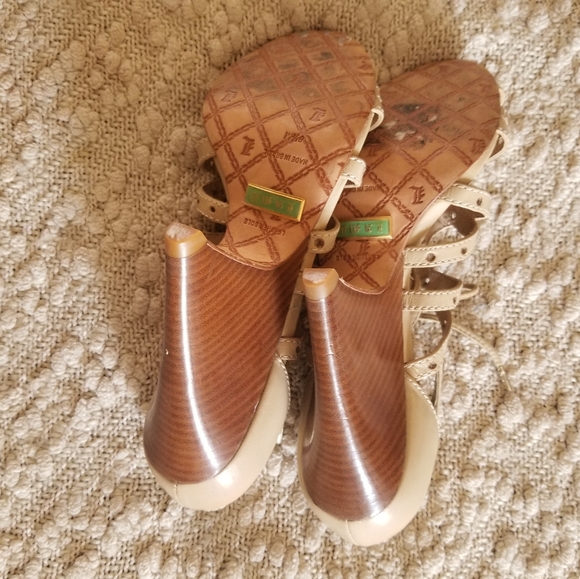 LAMB Beige Leather Lace Up Gladiator Strappy Wedge - Picture 4 of 5